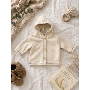 Ralph Lauren Baby Boys Cream Nautical Hooded Button Jacket 6-9M Striped‎ Hood